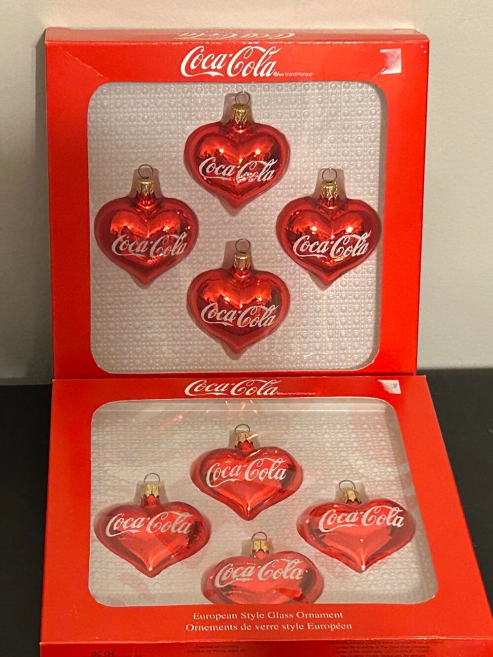 Vintage 1999 KURT ADLER Coca-Cola Embossed Hearts Christmas Holiday Ornaments